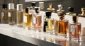 Luxury Perfume Bottles Display on Marble Surface Royalty Free Stock Photo