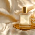 Luxury Perfume Golden Essence on Silk Royalty Free Stock Photo