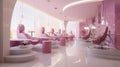 Luxury pink beauty salon interior, modern nail and manicure service shop. Trendy studio design, clean empty cosmetic store.