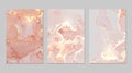 Luxury pink, coral and gold marble abstract background set