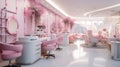 Luxury pink nail salon interior, modern service shop or spa room Royalty Free Stock Photo