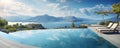 Luxury pool with breathtaking view, panoramic landscape, generated ai