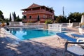 Luxury pool design modern house architecture. Swimming pool. Royalty Free Stock Photo