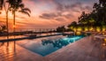 a luxury pool at sunset