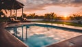 a luxury pool at sunset