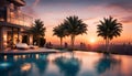 a luxury pool at sunset