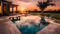 a luxury pool at sunset