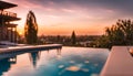 a luxury pool at sunset