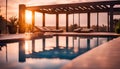 a luxury pool at sunset