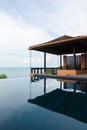 Luxury pool villa hotel resort and spa famous travel place on vacation in Sri Panwa, Phuket, Thailand vertical sky view, blue sea Royalty Free Stock Photo