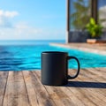 Luxury Poolside Relaxation Black Coffee Mug by Infinity Pool Royalty Free Stock Photo