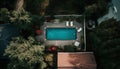Luxury poolside relaxation in modern forest home generated by AI