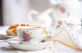 Luxury porcelain tea set with a cup, teapot, sugar bowl Royalty Free Stock Photo