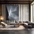 Luxury premium living room, contemporary minimalistic design for huge apartment. Generative AI