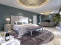 Luxury presidential suite with a bedroom and a large bed and a living room with a sofa and a TV stand