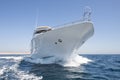 Luxury private motor yacht sailing at sea Royalty Free Stock Photo