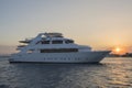 Luxury private motor yacht on tropcial sea at sunset Royalty Free Stock Photo