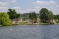 Luxury properties on the bank of the Thames at Henley-on-Thames in Oxfordshire, in preparation for the Royal Regatta Royalty Free Stock Photo