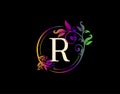 Luxury R Letter Floral Design. Colorful Urban Swirl R Logo Icon