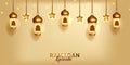 Luxury ramadan mubarak kareem banner with 3d golden fanoos fanous arabic lantern decoration