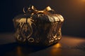 Luxury realistic golden giftbox, horizontal composition