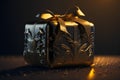 Luxury realistic golden giftbox, horizontal composition