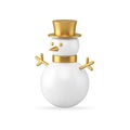 Luxury realistic snowman bauble with metallic golden decor 3d template isometric vector illustration