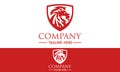 Luxury Red Color Shield Protect Animal Mane Lion Logo Design