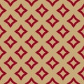 Luxury red and gold vector geometric seamless pattern with rhombuses, diamond shapes, stars, repeat tiles. Royalty Free Stock Photo