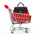 Luxury Red Leather Women Bag in Shopping Cart. 3d Rendering Royalty Free Stock Photo