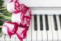 Luxury red roses on a piano. Bouquet of red roses and piano Royalty Free Stock Photo