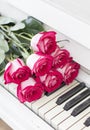 Luxury red roses on a piano. Bouquet of red roses and piano Royalty Free Stock Photo