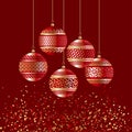 Luxury red xmas bubbles with gold decor