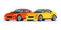 Luxury red and yellow cars flat illustration Royalty Free Stock Photo