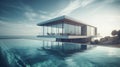 Luxury residential minimalist villa with pool and ocean. Al generated