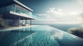 Luxury residential minimalist villa with pool and ocean. Al generated