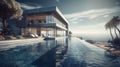 Luxury residential minimalist villa with pool and ocean. Al generated