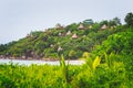 Luxury resort near tropical sandy coast on Seychelles islands. Mahe, Anse Marie-Louise beach Royalty Free Stock Photo