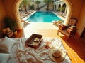 Luxury Resort Poolside Relaxation Scene Royalty Free Stock Photo