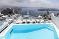 Luxury resort swimming pool in Santorini, Greece Royalty Free Stock Photo