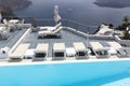 Luxury resort swimming pool in Santorini, Greece Royalty Free Stock Photo