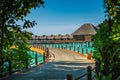 Luxury resort with water villas in maldives, hotel resort Royalty Free Stock Photo