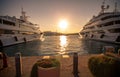 Luxury, rich Yachts moored in a harbor of Porto Cervo Royalty Free Stock Photo
