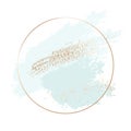 Luxury romance decoration with mint green brush strokes abstract shapes in golden circle. Glitter wallpaper, Gold elements banner