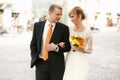 Luxury romantic gorgeous colorful bride and groom on the backgr