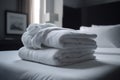 service bed resort white fresh home luxury towel room hotel. Generative AI. Royalty Free Stock Photo