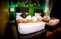 Luxury room with twin beds with colorful and oriental art decoration Royalty Free Stock Photo
