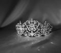 Luxury royal crown diadem with diamonds. Black and white photo, Royalty Free Stock Photo