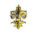 Gold fleur-de-lys.Luxury Royal floral design element. Royalty Free Stock Photo