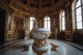 Luxury Royal Toilet Bowl in Palace Hall Center, Gilded Baroque Toilet, Vip Toilet for Vip Persons Royalty Free Stock Photo